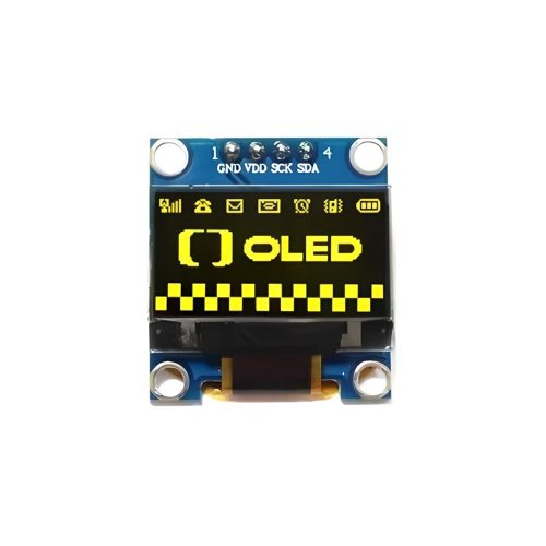 0.96 Inch Yellow OLED Display Module, 128*64, SSD1315, 4Pin, IIC/I2C, GND-VCC-SCL-SDA, 24.7mm*27mm