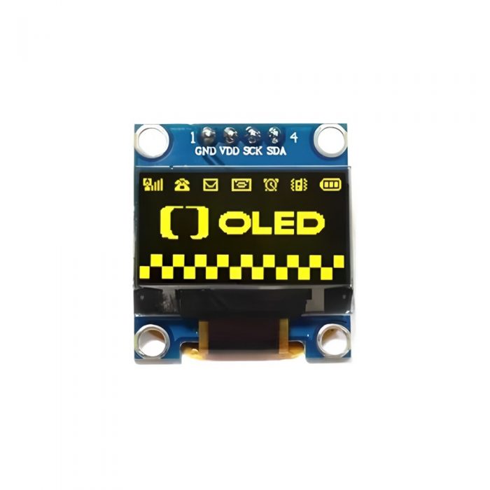 0.96 Inch Yellow OLED Display Module, 128*64, SSD1315, 4Pin, IIC/I2C, GND-VCC-SCL-SDA, 24.7mm*27mm