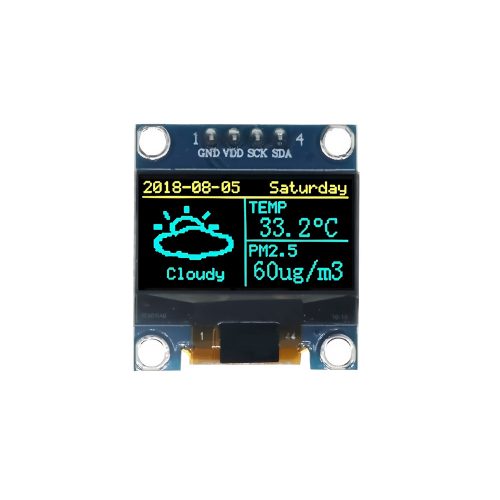 0.96 Inch Blue+Yellow OLED Display Module, 128*64, SSD1315, 4Pin, IIC/I2C, GND-VCC-SCL-SDA, 24.7mm*27mm