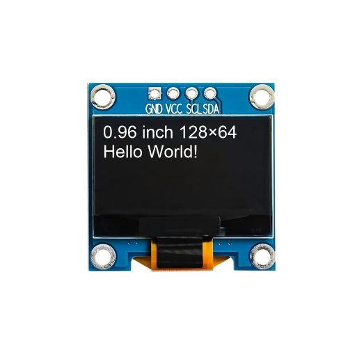 0.96 Inch White OLED Display Module, 128*64, SSD1315, 4Pin, IIC/I2C, GND-VCC-SCL-SDA, 26mm*26mm