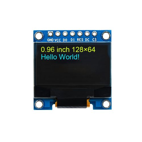 0.96 Inch Blue+Yellow OLED Display Module, 128*64, SSD1306, 7Pin, SPI, GND-VCC-SCL-SDA-RES-DC-CS, 27.5mm*27.8mm