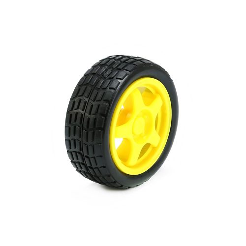 65mm Wheel with 5 Rim for DIY Robot Car, 65mm*26mm, Yellow, Rib Tire, Compatible with TT Motor