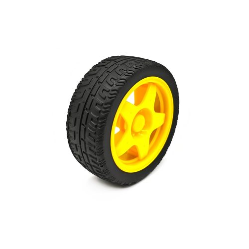 65mm Wheel with 5 Rim for DIY Robot Car, 65mm*26mm, Yellow, Directional Tire, Compatible with TT Motor