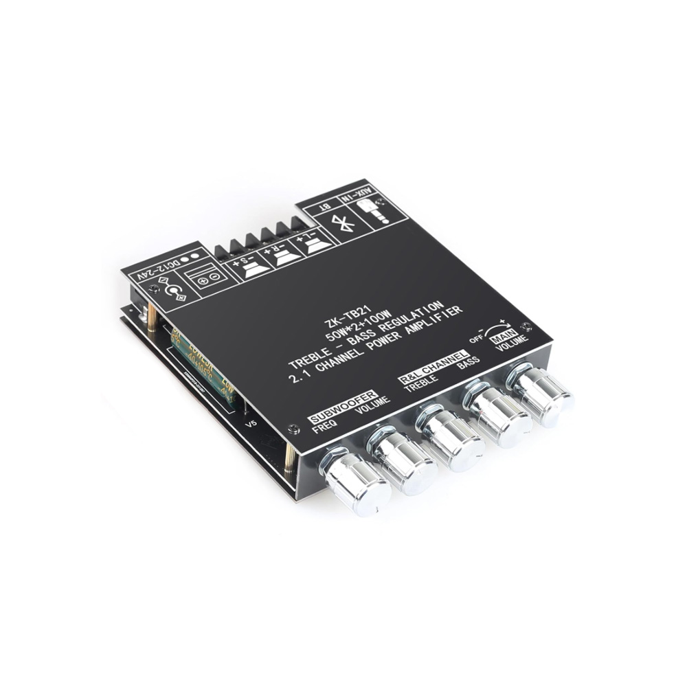 ZK-TB21 TPA3116D2 12-24V 2*50W+100W 2.1 Channel Bluetooth 5.0 Audio Power Amplifier Board