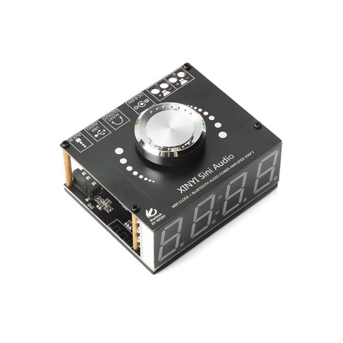 XY-W50H TPA3116D2 DC5-24V 2*50W Dual Channel 360° Stepless Tone Adjustment Bluetooth 5.0 Audio Power Amplifier Board with WIFI Time Synchronization Clock, Green Font Color