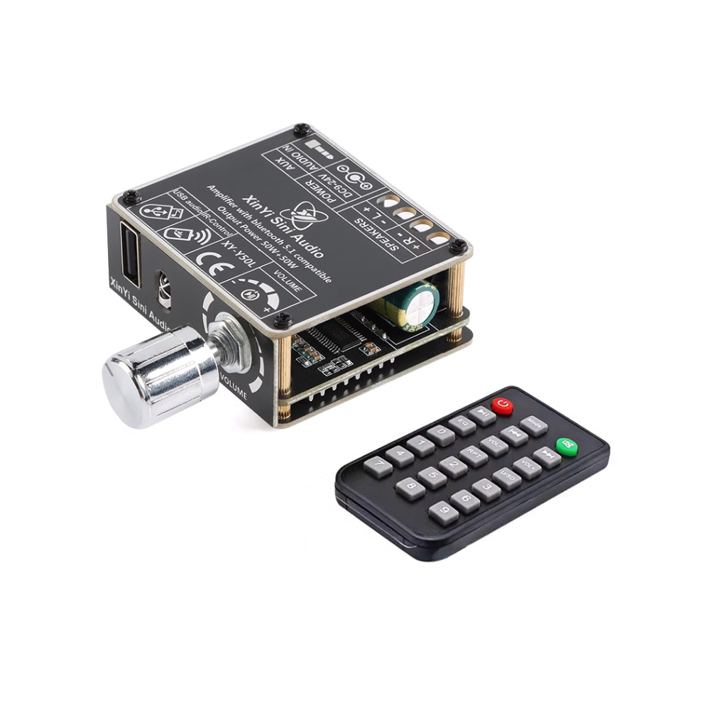 XY-Y50L DC9-24V 2*50W Dual Channel 360° Stepless Tone Adjustment Bluetooth 5.1 Audio Power Amplifier Board with Remote Controller