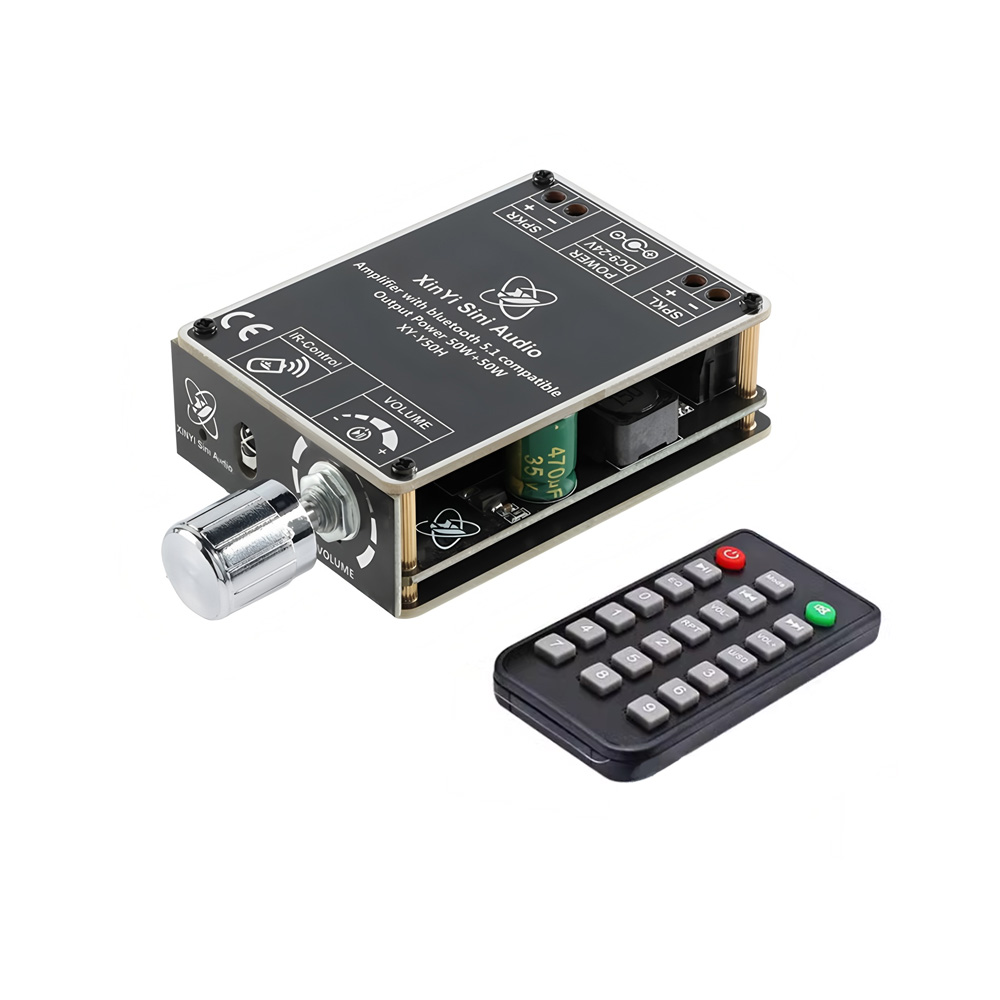 XY-Y50H TPA3116D2 DC9-24V 2*50W Dual Channel 360° Stepless Tone Adjustment Bluetooth 5.1 Audio Power Amplifier Board with Remote Controller