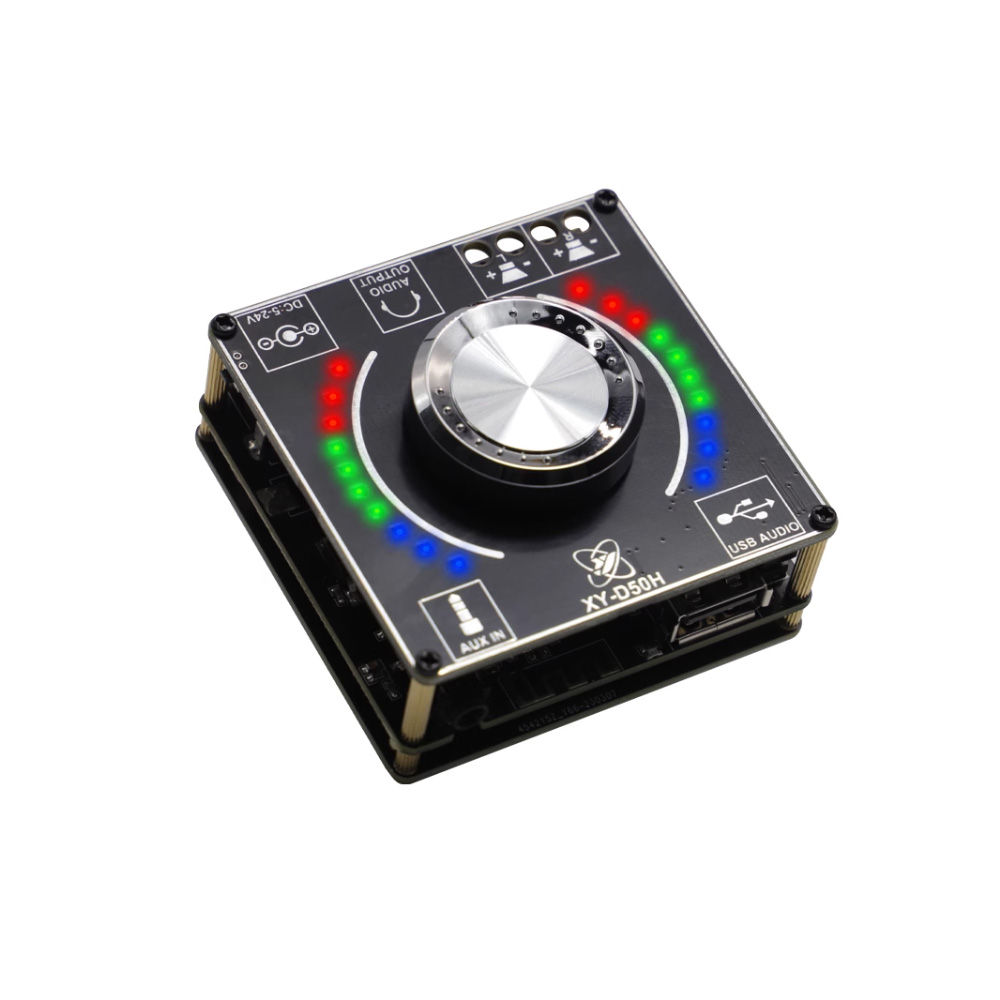 XY-D50H TPA3116D2 DC9-24V 2*50W Stereo Bluetooth 5.1 Audio Power Amplifier Board with Cool-looking Rhythmic Lights