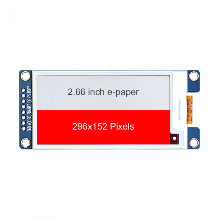 2.66 Inch e-Ink Paper Display Module, 296*152, Black+White+Red, SSD1680, SPI Interface, 8Pin