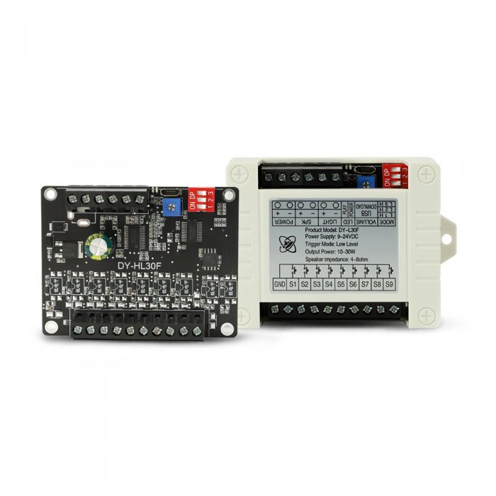 DY-L30FK DC9-24V 30W 9 Channel IO Control Trigger 8M Flash Industrial Level Voice Playback Module with Case, Low-Level Trigger Version