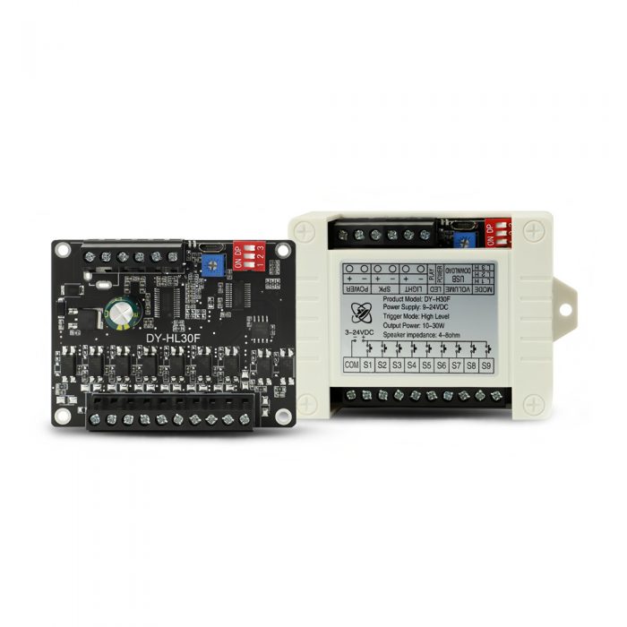 DY-H30FK DC9-24V 30W 9 Channel IO Control Trigger 8M Flash Industrial Level Voice Playback Module with Case, High-Level Trigger Version