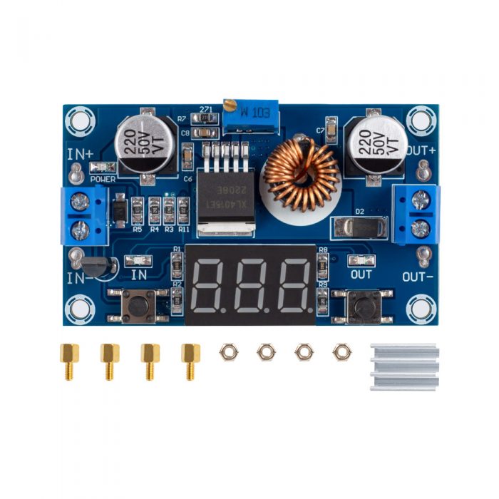 XL4015 Adjustable DC-DC Step Down Buck Voltage Converter Module, Input DC4-38V, Output DC1.25-35V, 5A, 3-Digits 7 Segment LED Display
