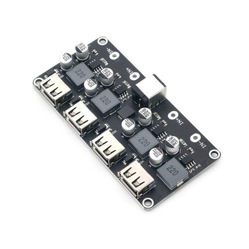 Auto Adjust DC-DC Step Down Buck Voltage Converter Module, 24W,Support Quick Charge, Input DC6-32V, Output DC3-12V, 4 USB Interfaces