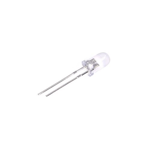 5pcs 3V/20mA White LED 5mm Through Hole, Round Head, 18mm Leg