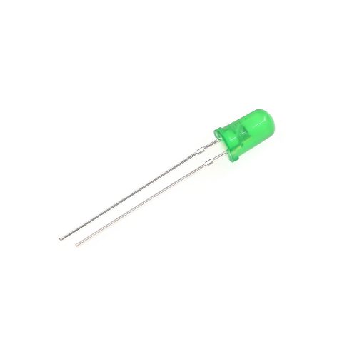 5pcs 3V/20mA Green LED 5mm Through Hole, Round Head, 28mm Leg