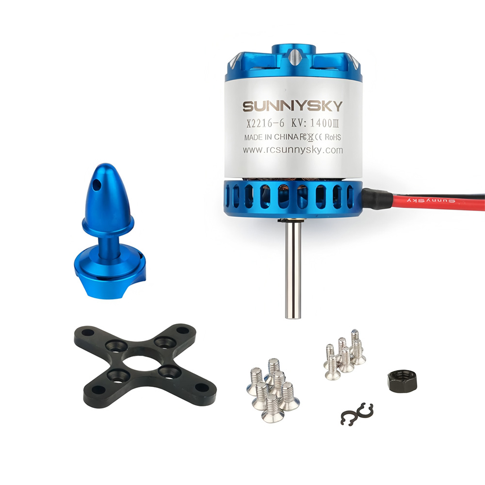 SunnySky X2216 1400KV Ⅲ Brushless Motor, 3-4S Working Voltage, Max Power 740W, Max Current 50A, Max Thrust 1660g, Lead Cable 100mm, Long Shaft