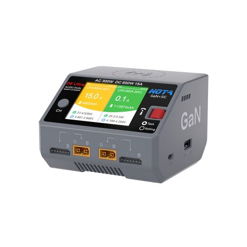 HOTA D6 Ultra RC Battery Charger, GaN+SiC, Dual Channel, 15A, AC300W/DC650W, Input Voltage AC100-240V/DC6.5-30V, Gray
