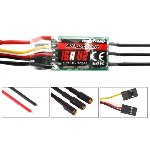 HOBBYWING SKYWALKER 15A V2 ESC Speed Controller, Soldered with 2.0mm Banana Plug