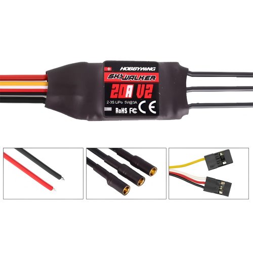 HOBBYWING SKYWALKER 20A V2 ESC Speed Controller, Soldered with 3.5mm Banana Plug
