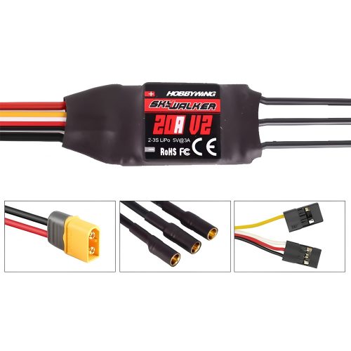 HOBBYWING SKYWALKER 20A V2 ESC Speed Controller, Soldered with XT60 & 3.5mm Banana Plug