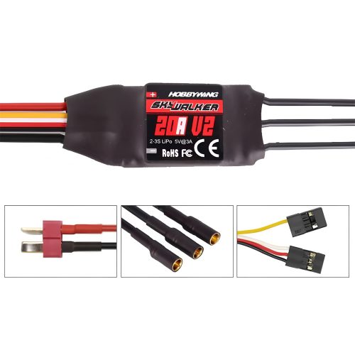 HOBBYWING SKYWALKER 20A V2 ESC Speed Controller, Soldered with T-Style & 3.5mm Banana Plug
