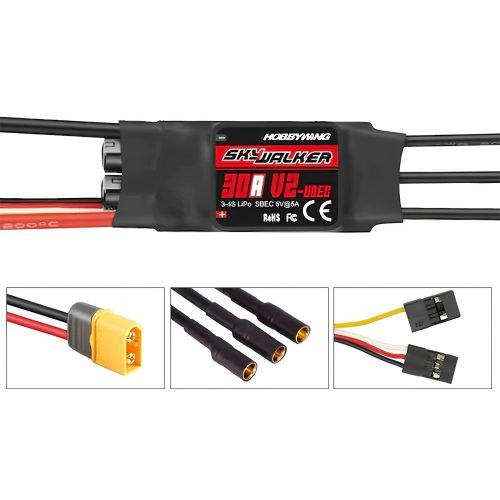HOBBYWING SKYWALKER 30A V2 ESC Speed Controller, Soldered with XT60 & 3.5mm Banana Plug