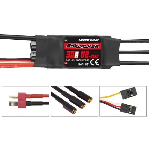 HOBBYWING SKYWALKER 30A V2 ESC Speed Controller, Soldered with T-Style & 3.5mm Banana Plug