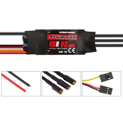 HOBBYWING SKYWALKER 40A V2 ESC Speed Controller, Soldered with 3.5mm Banana Plug