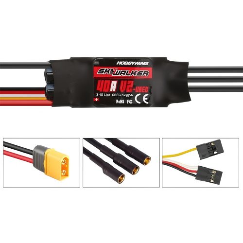HOBBYWING SKYWALKER 40A V2 ESC Speed Controller, Soldered with XT60 & 3.5mm Banana Plug