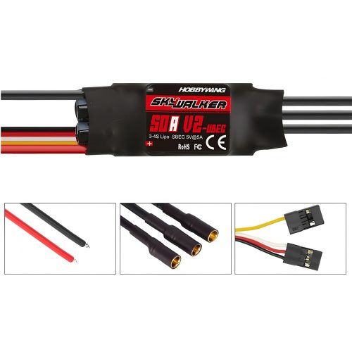 HOBBYWING SKYWALKER 50A V2 ESC Speed Controller, Soldered with 3.5mm Banana Plug