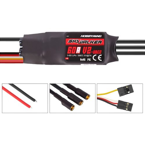 HOBBYWING SKYWALKER 60A V2 ESC Speed Controller, Soldered with 4.0mm Banana Plug