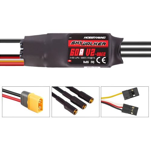HOBBYWING SKYWALKER 60A V2 ESC Speed Controller, Soldered with XT60 & 4.0mm Banana Plug