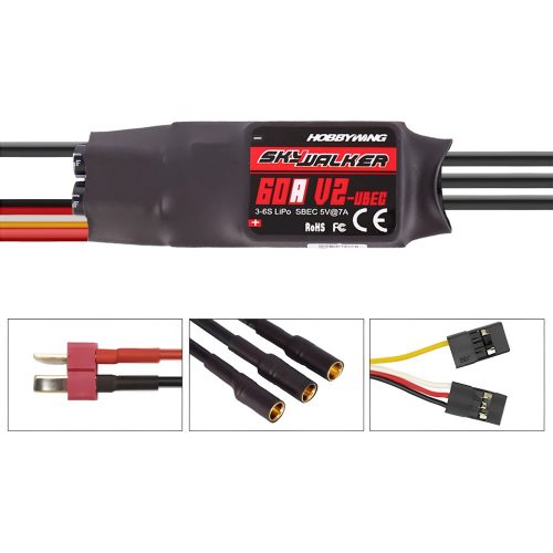 HOBBYWING SKYWALKER 60A V2 ESC Speed Controller, Soldered with T-Style & 4.0mm Banana Plug