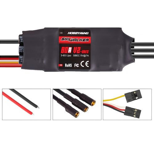 HOBBYWING SKYWALKER 80A V2 ESC Speed Controller, Soldered with 4.0mm Banana Plug