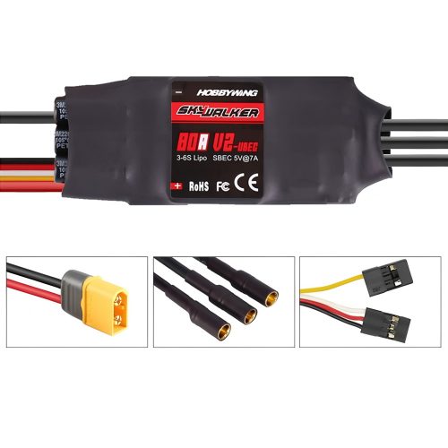 HOBBYWING SKYWALKER 80A V2 ESC Speed Controller, Soldered with XT60 & 4.0mm Banana Plug