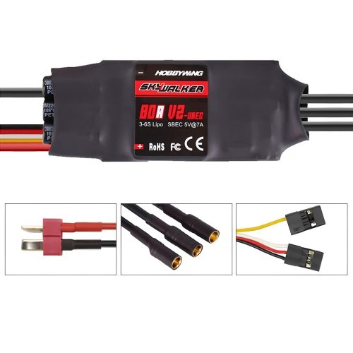 HOBBYWING SKYWALKER 80A V2 ESC Speed Controller, Soldered with T-Style & 4.0mm Banana Plug