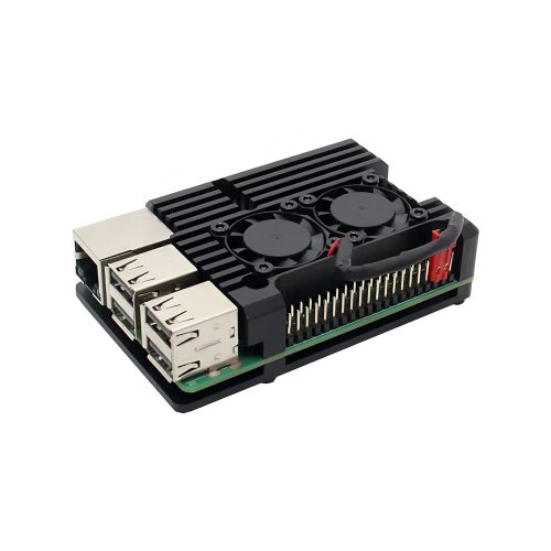 Black Aluminum Alloy Case with 2 Cooling Fans for Raspberry Pi 3B/3B+