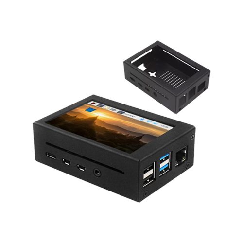 Black Metal Case(Supports the Installation of a 3.5-inch Touchscreen Display & Fan) for Raspberry Pi 4B