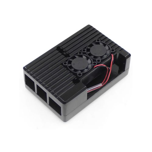 Black Aluminum Alloy Case with 2 Cooling Fans for Raspberry Pi 4B