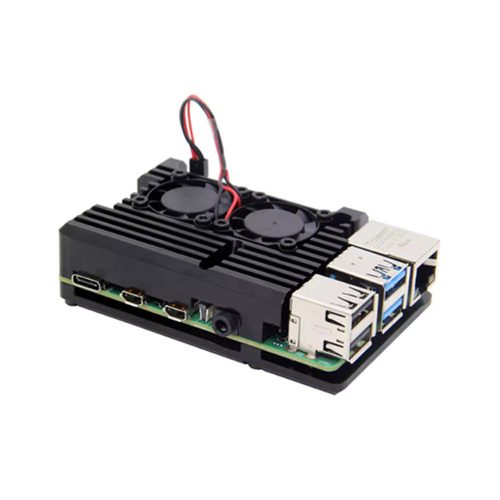 Black Aluminum Alloy Case with 2 Cooling Fans for Raspberry Pi 4B