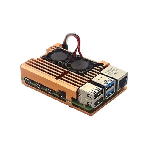 Gold Aluminum Alloy Case with 2 Cooling Fans for Raspberry Pi 4B