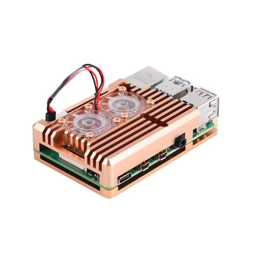 Gold Aluminum Alloy Case with 2 Transparent Cooling Fans for Raspberry Pi 4B