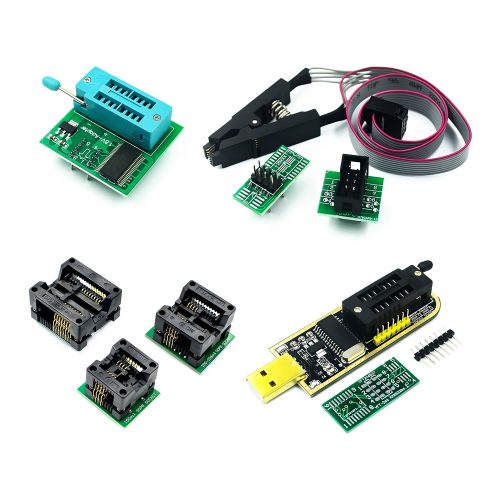 EEPROM BIOS USB Programmer CH341A + SOIC8 Clip + 1.8V Adapter + SOIC8 Adapter for 24 25 Series Flash Kit, 3pcs Adapters