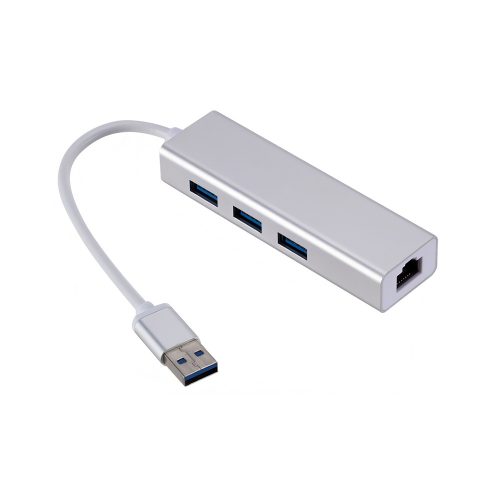 3-Port USB 2.0 Hub with USB3.0 to RJ45 Fast Ethernet Adapter, Silver