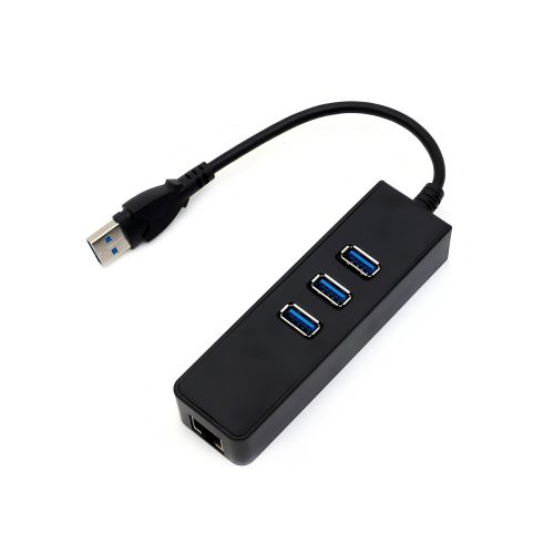 3-Port USB 2.0 Hub with USB3.0 to RJ45 Fast Ethernet Adapter, Black
