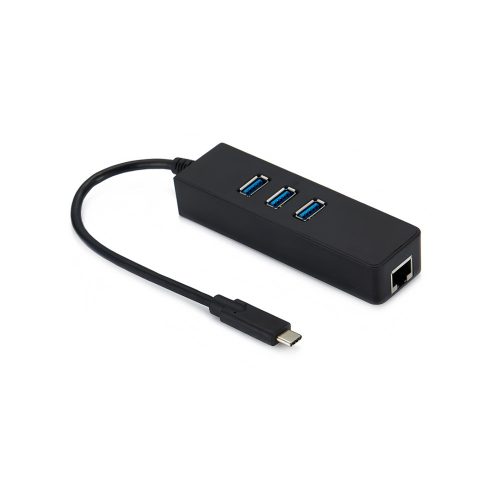 3-Port USB 2.0 Hub with Type C to RJ45 Fast Ethernet Adapter, Black