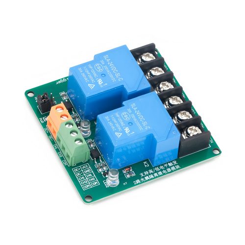 24V 30A 2 Channel Relay Module with Optocoupler, Support High-Level or Low-Level Trigger