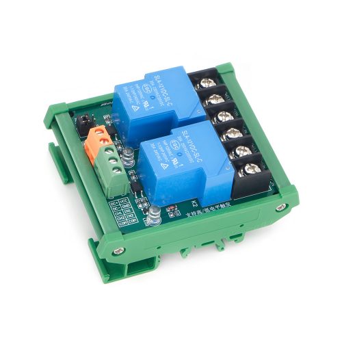 12V 30A 2 Channel Relay Module with Optocoupler & Rail Housing, Support High-Level or Low-Level Trigger