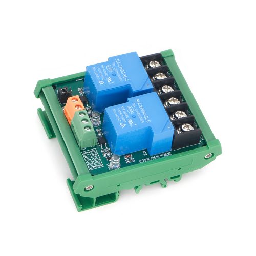 24V 30A 2 Channel Relay Module with Optocoupler & Rail Housing, Support High-Level or Low-Level Trigger