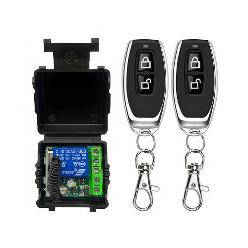 12V 433Mhz 1 Channel Relay Wireless Remote Control Switch + 2pcs Lock/Unlock Two Keys Remote Control for Garage Door Lighting Curtains